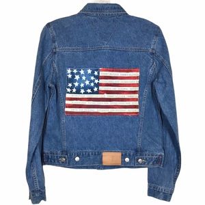 🇺🇸 Tommy Hilfiger | Vtg 90s/Y2K USA Flag Denim Jacket